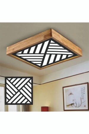 Holzrahmen-Deckenleuchte mit LED-Beleuchtung, 60 x 60 cm, schwarzes Muster, weißes Licht, 6500 K schwarzes Muster - 1