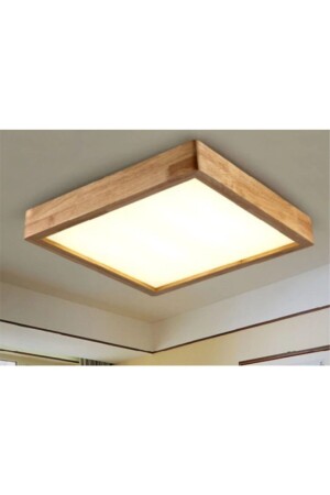 Holzrahmen-Deckenleuchte mit LED-Beleuchtung, 60 x 60 cm, Wohnzimmer, Schlafzimmer, Küche, 6500 K Licht, weißes Quadrat, Holz001 - 1
