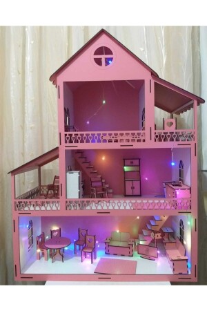 Holzspielhaus mit LED-Lichtern, große Größe (76 cm x 57 cm x 25 cm) - 1