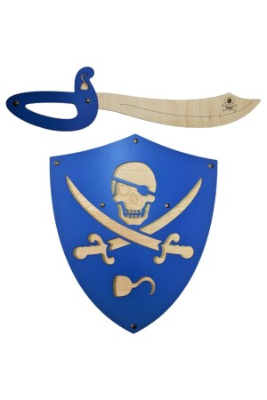 Holzspielzeugset - Piratenschild und Schwert - Blau - 1