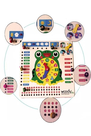 Holzuhr Klima Jahreszeiten Monate Tage und Wetter Lernkalender Lernspielzeug Metery - 3