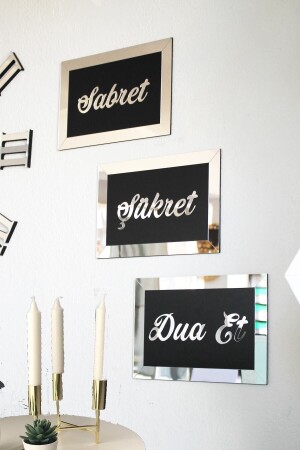 (مناصرة ثلاثية الأبعاد) الفضة المرآة كن صبوراً كن شاكراً صلّي ثلاثي المجموعات رسم الجدار الإسلامي - Home Art İstanbul