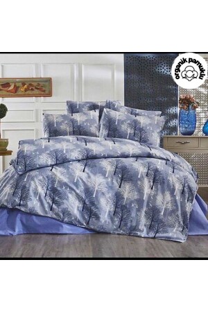 Home Blaues Baummuster-Einzelbett-Luxus-Baumwoll-Bettbezug-Set – Set Bettbezug-Set - 1