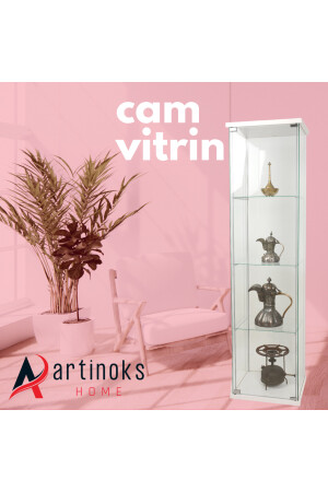 Home Cam Vitrin Gümüşlük Büfe Kitaplık Camlı Koleksiyon Vitrini -detolf Cam Vitrin DM011 - 6