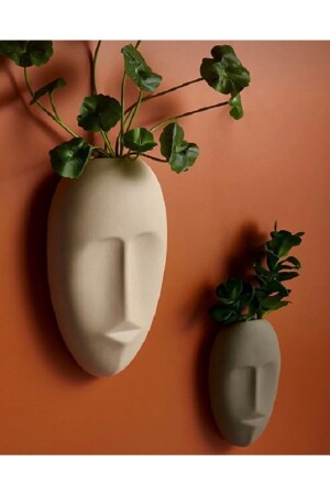 Home Decor Dekorative Doppelwandvase Skandinavische Wanddekoration Maske Anthrazit Beige Skulpturenzubehör - 2