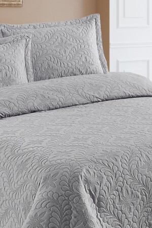 Home Lily Gri Microfiber Kapitone Çift Kişilik Yatak Örtüsü 23415 - 3