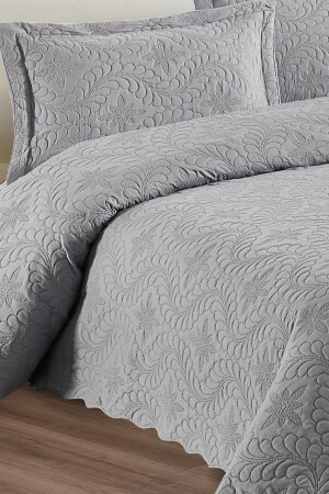 Home Lily Gri Microfiber Kapitone Çift Kişilik Yatak Örtüsü 23415 - 4