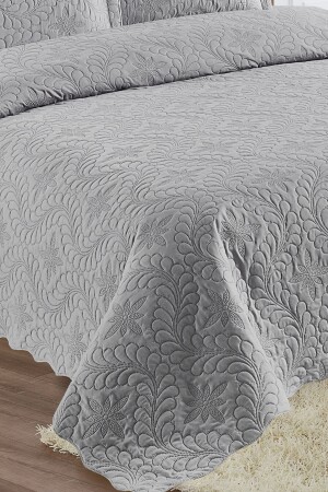 Home Lily Gri Microfiber Kapitone Çift Kişilik Yatak Örtüsü 23415 - 5