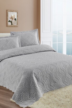 Home Lily Gri Microfiber Kapitone Çift Kişilik Yatak Örtüsü 23415 - 6