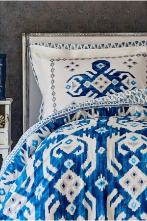 Home Neos Blaues Baumwoll-Doppelbettbezug-Set AyminaMagazacılık780 - Karaca