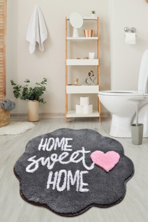 Home Sweet Home Füme Çap 90x90 Cm Klozet Takımı, Banyo Paspas Seti Halısı 8682125939018 - 1