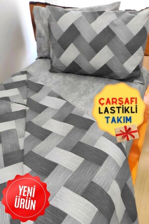 Home Zikzak Desen Çarşafı Lastikli Ve Toplam 4 Parça Tek Kişilik Nevresim Takımı copzikzaktek - 2