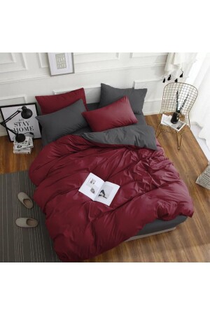 مـنـز - رينفـورـج مزدوجة غطاء القطن غطاء البورغـندي الرمادي يمكن استخدامه على الجانبين - Homecella