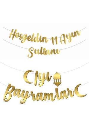 Hoşgeldin 11 Atın Sultanı Iyi Bayramlar Yazılı Kaligrafi Altın Renk Kağıt Asma Süsü - Partidolu