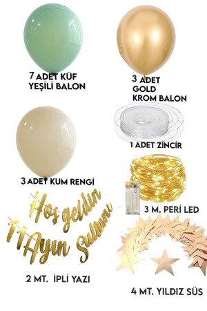 Hoşgeldin 11 Ayın Sultanı Gold Yazı Ledli Zincir Balon Seti Dekor Ya Şehri Ramazan Oda Mekan Süsleme - 3