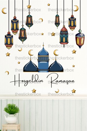 Hoşgeldin Ramazan Ayı Temalı Cami Ve Fener Rahmet Ayı Cam Duvar Süsleri Sticker Seti laciver camifener - 4