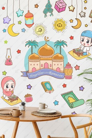 Hoşgeldin Ramazan Cami Ve Renkli Ramazan Ayı Figürleri Cam Duvar Sticker Seti Ramazan Süsleri R14 - 4