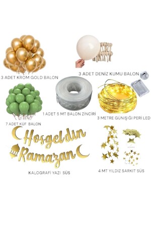 Hoşgeldin Ramazan Gold Yazı Ledli Zincir Balon Seti- Ramazan Ayı Süsleme Seti - 3