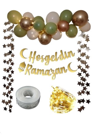 Hoşgeldin Ramazan Gold Yazı Ledli Zincir Balon Seti- Ramazan Ayı Süsleme Seti - 4