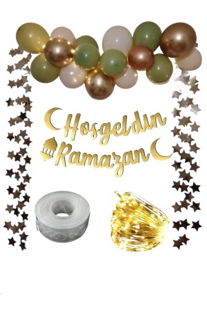 Hoşgeldin Ramazan Gold Yazı Ledli Zincir Balon Seti, Ramazan Ayı Süsleme Seti PRA-8443386-5272 - 5