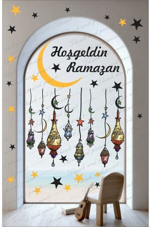 Hoşgeldin Ramazan Renkli Fener Sarkıt Cam Duvar Dekorasyon Sticker Seti R1 - 4