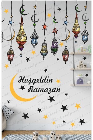 Hoşgeldin Ramazan Renkli Fener Sarkıt Cam Duvar Dekorasyon Sticker Seti R1 - 2