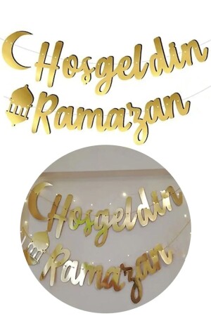 (منز) - مرحباً بكم في رمضان الكتابة الخطوط اليدوية الذهبية 200x30 سم رمضان العيد الذهبية اللون الخيطات الزينة الحروف - Parti Dolabı
