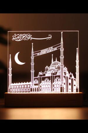 MNZ-مرحباً بكم يا ساهر-ي رمضان هدية ديكورية أُدّت مصباح طاولة مع الرسم 7 ألوان خضراء قاعدة خشبية - BY-LAMP