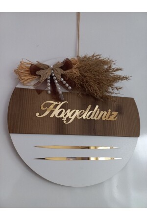 Hoşgeldiniz Yazılı Aynalı Pleksi Ahşap Kapı Süsü - Hein
