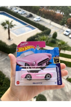 Hotwheels barbie 1956 corvette pembe barbie 1/64 ölçek metal araba oyuncak araba - 2