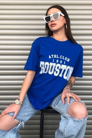 Houston Kadın Oversize Mavi T-shirt - 1