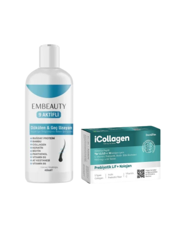 2er-Set – Embeauty Kollagen- & Keratin-Shampoo gegen Haarausfall, für schnelles Haarwachstum, Volumen, Reparatur und Pflege & iCollagen Kollagen- und Probiotika-Tabletten - Embeauty