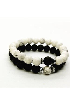 (H)unisex-Liebhaberarmbänder aus Howlith und Onyx in Schwarz und Weiß - 4