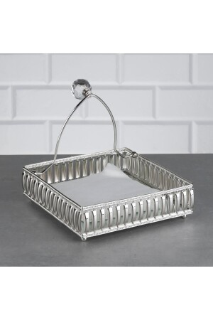 Hürrem Kare Aynalı Peçetelik Gümüş Rengi Metal Yatay Peçete Uçurtmaz 18x18 Cm - Hinora