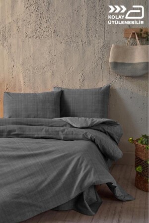 Ibiza Doppelbett-Bettbezug-Set aus Baumwolle, leicht zu bügeln – Anthrazit 2V9NTKLOLA0020002 - 5