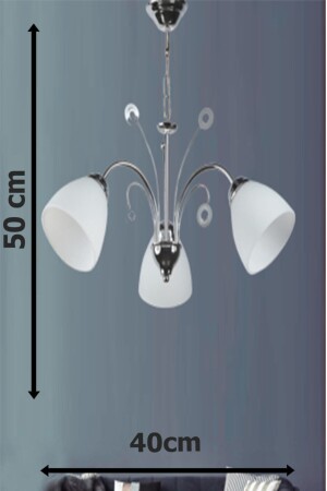 Idil Moderner 3-teiliger Kronleuchter aus Chrom, weißem Glas, Wohnzimmer, Küche und Schlafzimmer, İdil3-Plus - 3