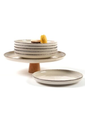 Ikram World Perlenkuchen-Set mit Holzbeinen, Zimt, 7-teilig, PRLAY07PT730P02 - 3