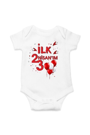 Ilk 23 Nisan'ım Kırmızı Beyaz Baskılı Pamuklu Bebek Body & Zıbın - 1