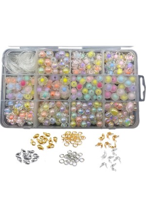 Im Inneren verpackte Perlen, Schmuckherstellungsset mit mattierten Acrylperlen und Metallverschluss, Hobby-Perlen-SET2İCİBONCUKLUSET - 1