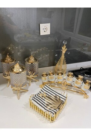 مـنز-ذهب ياباني الزهور الجار مجموعة رول نابكين حامل نابكين خدمة حامل نابكين طويلة شاكر العصير مجموعة ذهب - İmren Collection