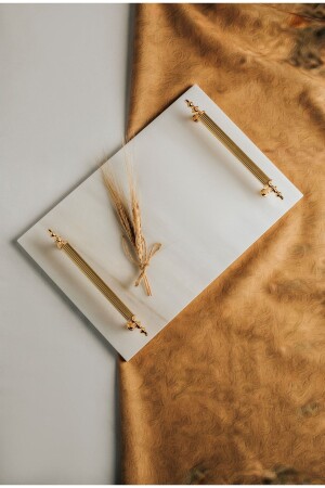 Ince Mermer Antik Söz- Nişan Tepsisi 30*20, Metal Profil Kulp TYC00772830433 - MERALP