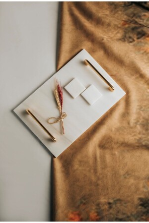 Ince Mermer Gold Söz- Nişan Tepsisi 2 Adet Çıkarılabilir Yüzüklük,metal Profil Kulp MERALP6000 - MERALP