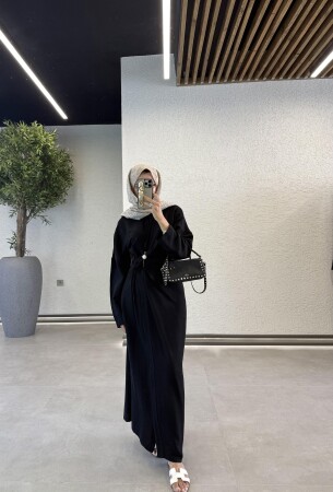 İnci İğneli Keten Elbise - Siyah - Duendeca