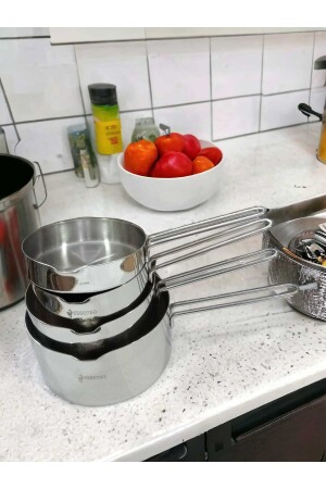 İnci Sauce Pan Kaçerola Milchkännchen 4er-Set (Saucenschüssel und 12 cm-14 cm-16 cm Milchkännchen) Edelstahl 4XR - 5