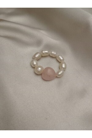 حلقة ملموسة من اللؤلؤ والكوارتز الوردي - الحجم الحر - قابل للتوسع. - Shisa Jewel