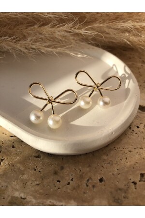 Incili Fiyonk Kurdele Küpe Altın Kaplama - Mrise