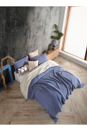 Indigo, 4-lagige Tagesdecke aus mehrfarbigem Musselin, 100 % Baumwolle, Doppelbett, 200 x 240 cm, BMB – 7300 - 1