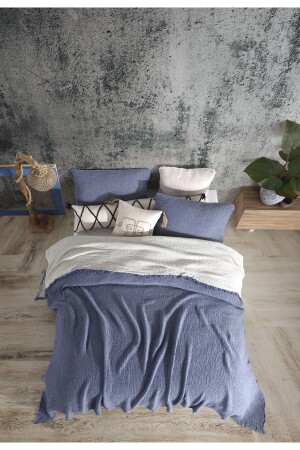 Indigo, 4-lagige Tagesdecke aus mehrfarbigem Musselin, 100 % Baumwolle, Doppelbett, 200 x 240 cm, BMB – 7300 - 4