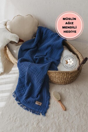 MNZ-Indigo Muslin 4 طبقة Muslin 110x110cm القطن اللون / سلسلة جديدة / 110x110cm ZB-139 - ZEYPBA