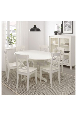 INGATORP beyaz 4-6 kişilik yuvarlak yemek masası - 4
